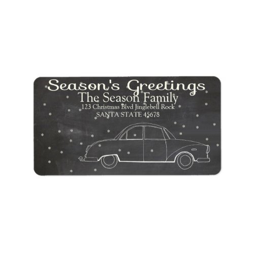 Christmas car  chalkboard Seasons Greetings Label