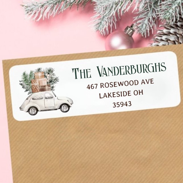 Christmas Car Custom Holiday Return Address Label  (Creator Uploaded)
