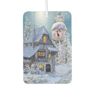 Christmas Car Decoration Winter White Snowman Blue Air Freshener