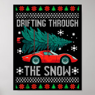 Christmas Car Drifting Through Snow Ugly Xmas Men Poster