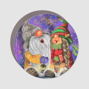 Christmas Car Magnet with Happy Couple Gnomes