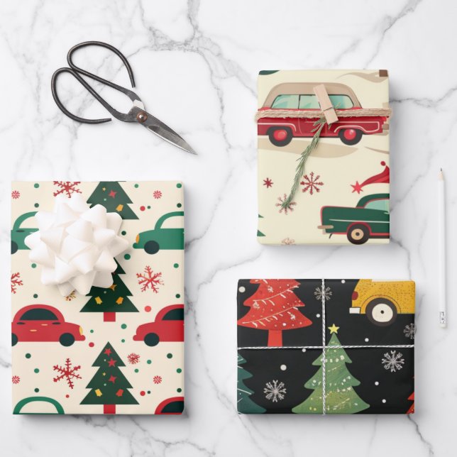 Christmas car pattern wrapping paper sheets (Front)