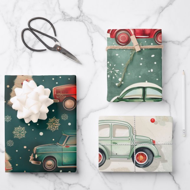Christmas car pattern wrapping paper sheets (Front)