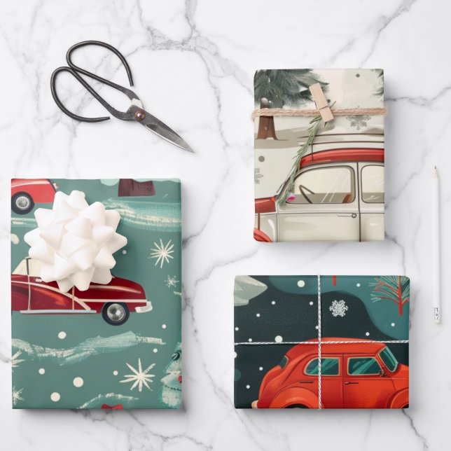 Christmas car pattern wrapping paper sheets (Front)