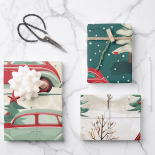 Christmas car pattern wrapping paper sheets