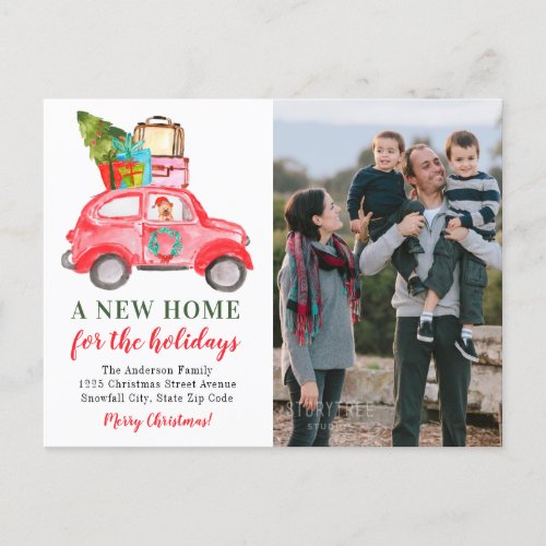 Christmas Car Tree New Home Photo Holiday Moving Announcement Postcard