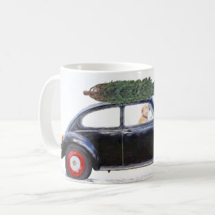 Christmas car with dog coffee mug