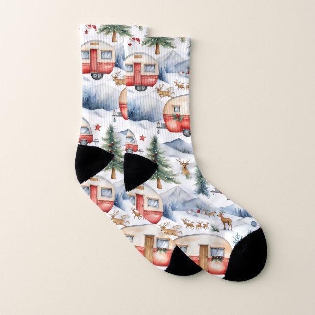 Christmas Caravan, Snow, Deer Socks (Pair)