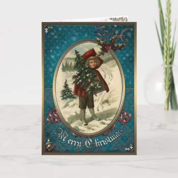 Christmas Card - A Child With A Christmas Tree. by VintageStyleStudio at Zazzle