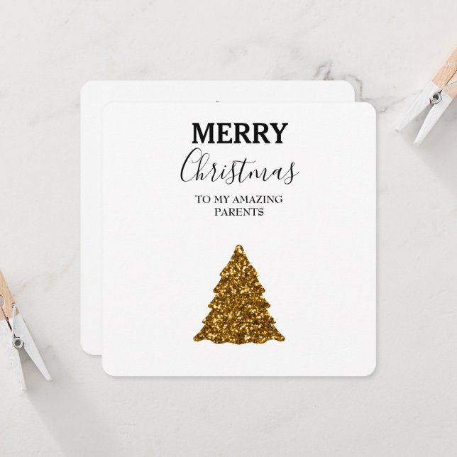 Merry Christmas Tree with Lights Christmas Card Parents