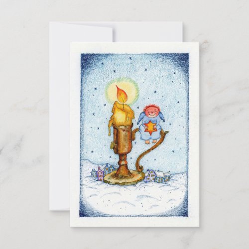 Christmas Card Angel on a candle stand 