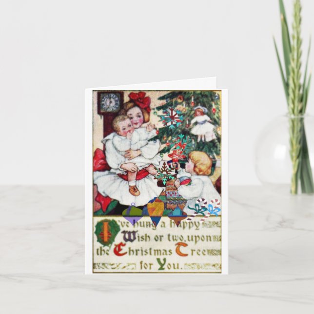 Christmas Card Antique Christmas Card Girls Dolls (Front)
