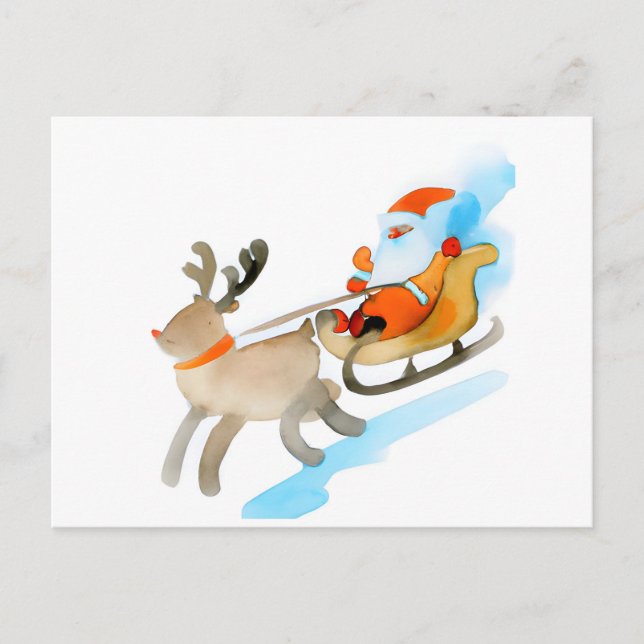 Christmas Card Best Wishes Santa Claus Rudolph  Fe (Front)