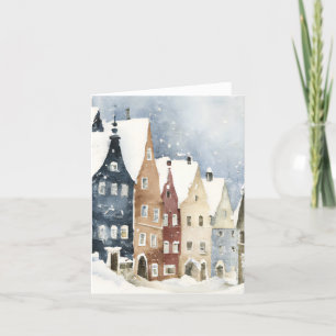 Christmas Card Best Wishes Winter Town Snow Feiert