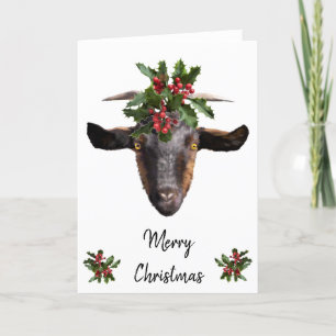 Christmas Card - Billy the Goat with Holly
