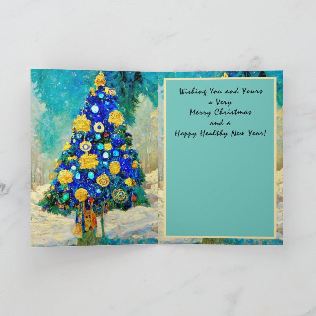 Christmas Card blue and gold trees Klimt stylized (Inside)