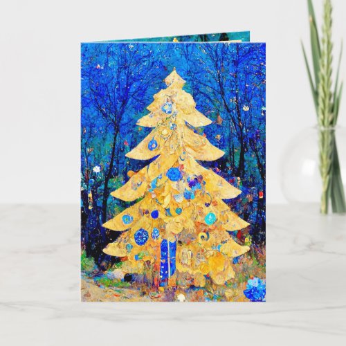 Christmas Card blue and gold trees Klimt stylized