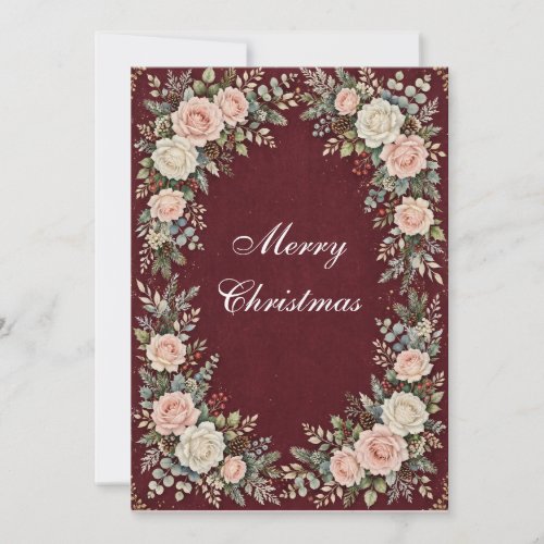 Christmas Card Burgundy Roses - Elegant Merry Chri