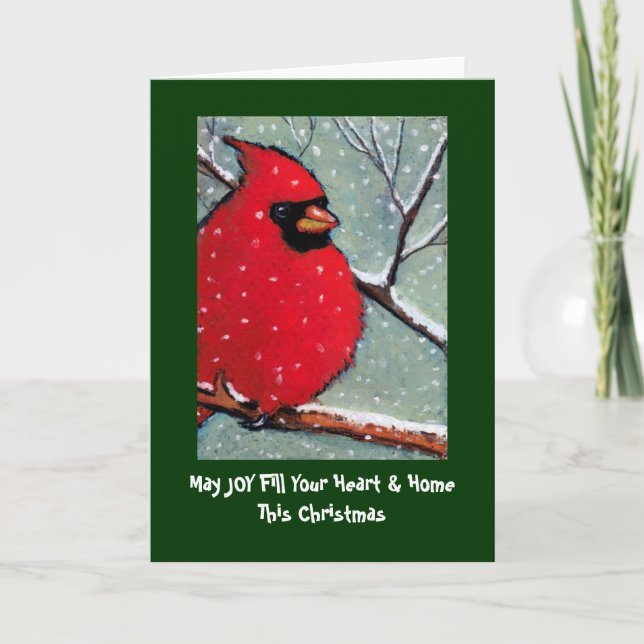 CHRISTMAS CARD: CARDINAL, BIRD, PASTEL ART HOLIDAY CARD (Front)