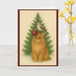 Christmas Card — Cat & Bird by the Tree