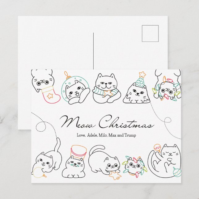 Christmas Card Cat Lover Christmas Postcard (Front/Back)