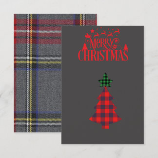 Christmas Card, check, grey and red, simple,Clever
