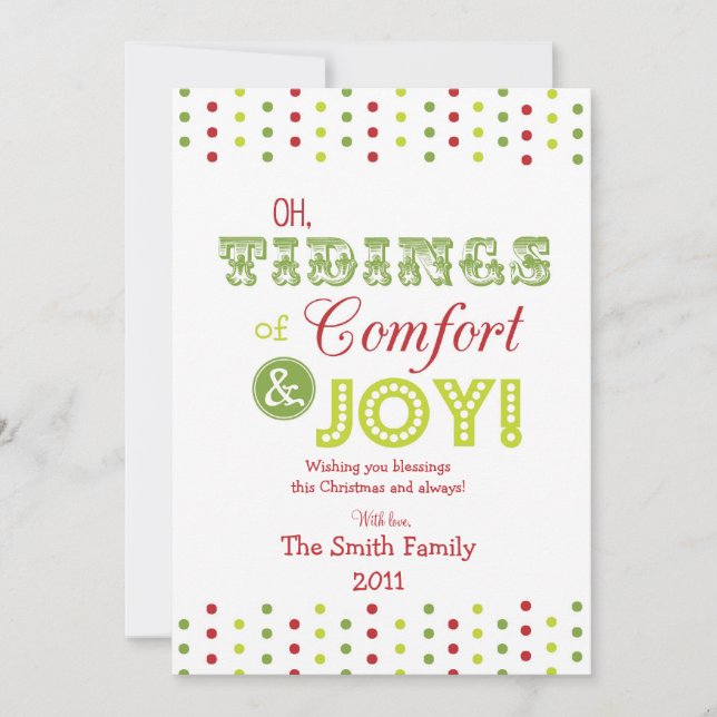 Christmas Card--"Comfort & Joy" Design-Personalize Holiday Card (Front)