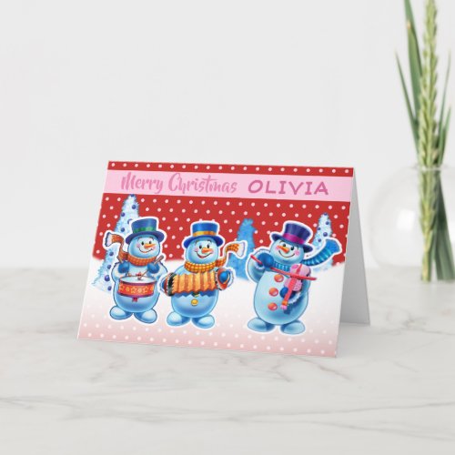 Christmas card custom name snowmen musicians