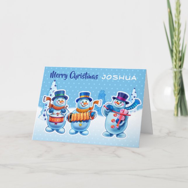Christmas card custom name snowmen musicians (Front)