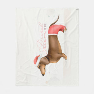 Christmas Card Dachshund "Dachshund Season On" Fleece Blanket