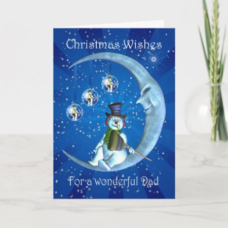 Christmas Card, Dad Christmas, Snowman On The Moon Holiday Card
