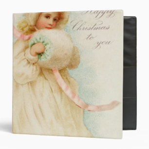 Christmas card depicting a girl with a muff binder