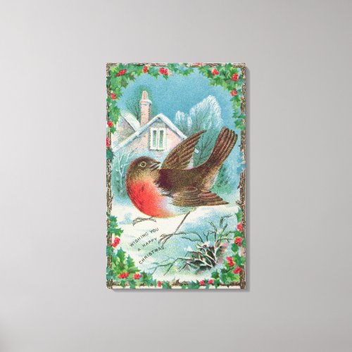 Christmas card depicting a robin canvas print