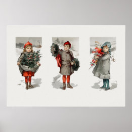 Christmas card depicting children Vintage art Poster