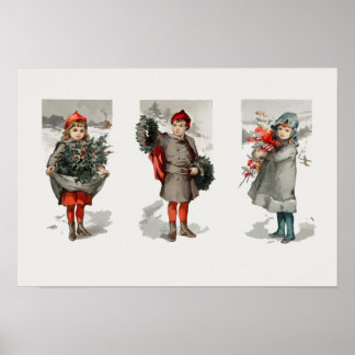 Christmas card depicting children Vintage art Poster