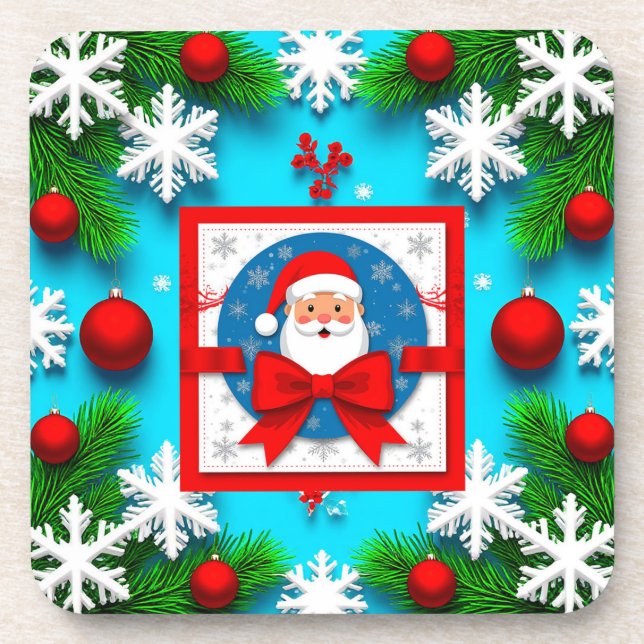 Christmas Card Design Featuring Santa Claus Beverage Coaster (Front)