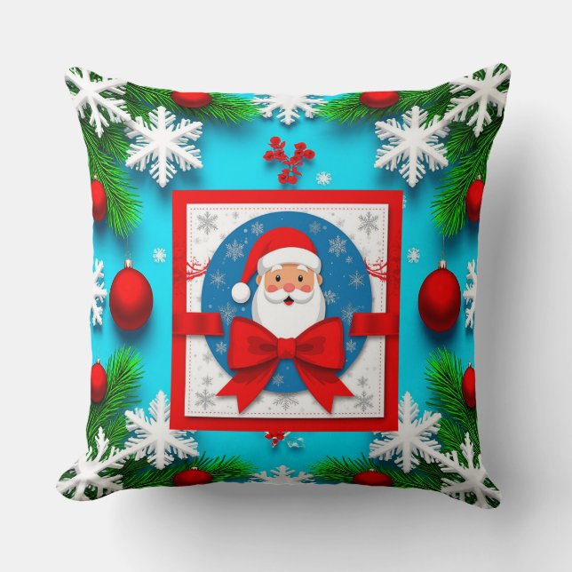 Christmas Card Design Featuring Santa Claus Throw Pillow (Front)