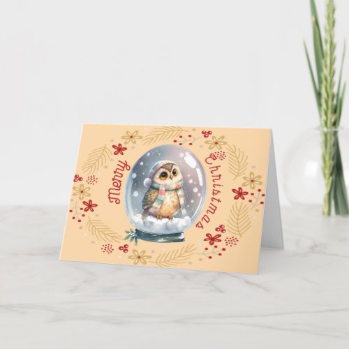 Christmas Card Design with Owl  Wreath