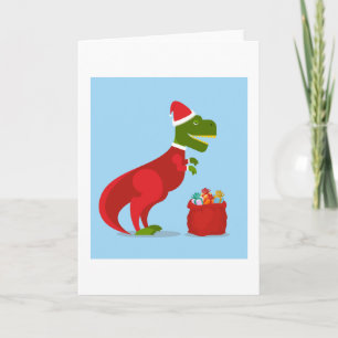 CHRISTMAS CARD DINOSAUR WITH Santa hat FOR KIDS