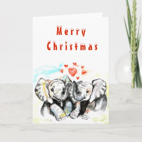 Christmas Card Elephant Family Painting