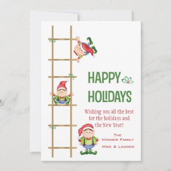 Christmas Card Elf Holiday Elves by AnnounceIt at Zazzle