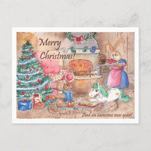 Christmas Card Fireplace Family fantasy