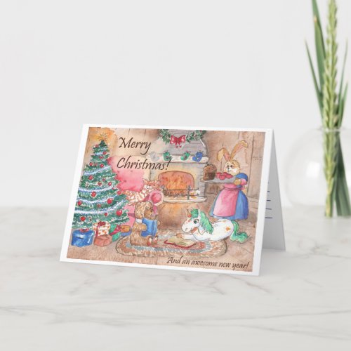 Christmas Card Fireplace Family fantasy