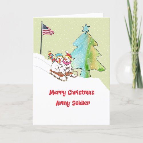 Christmas Card for Army Soldier with Snowmen