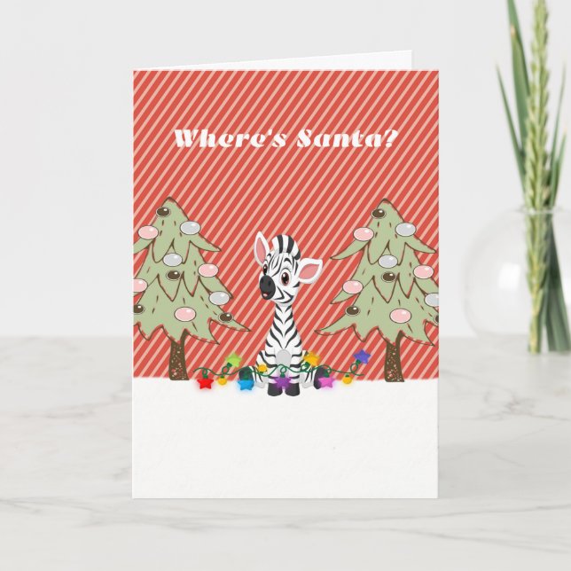 Christmas Card for Child with Baby Zebra & Trees (Front)