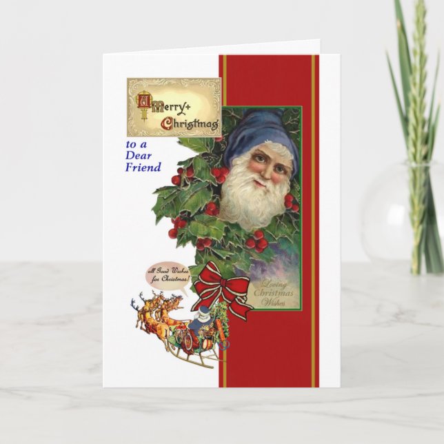 Christmas card for Friend - Vintage Santa, Sleigh (Front)