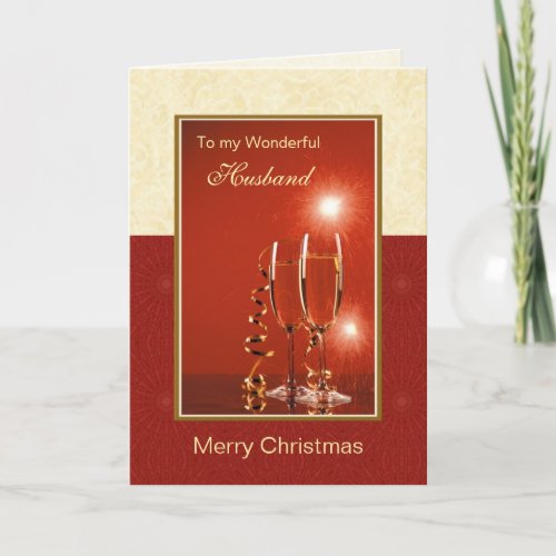 Christmas Card for Husband with glasses of wine