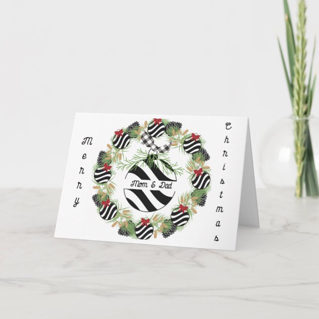Christmas Card for Mom & Dad Wreath & Bulb (Front)