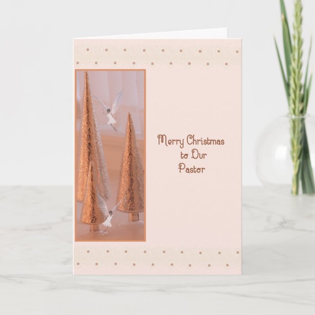 Christmas Card for Pastor in Gold with Angels (Front)