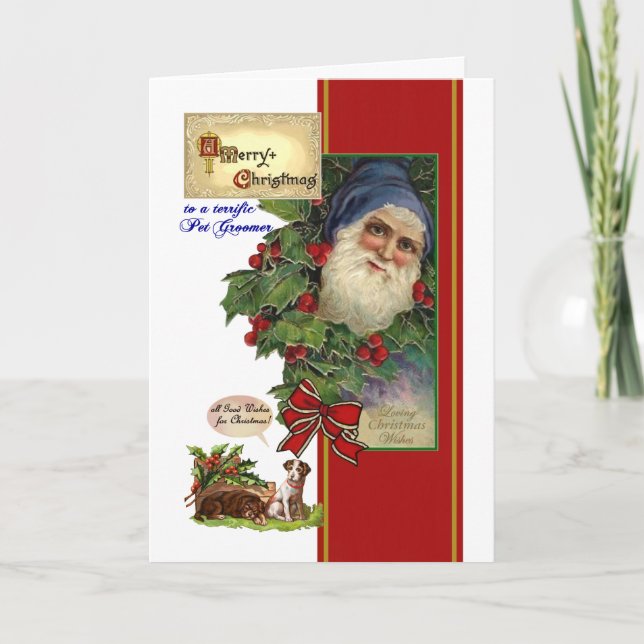Christmas card for Pet Groomer - Vintage Santa (Front)